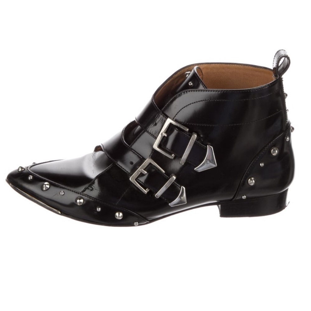 Iro Black Leather Studded Accents Moto Boots Size 6